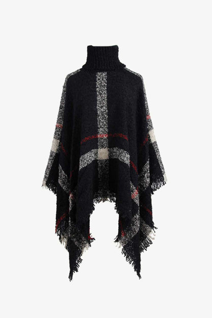 Fashionable Fringe Open Front Poncho Coat