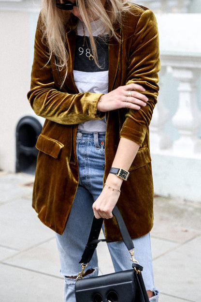 Luxurious Ladies Velvet Coat with Pockets