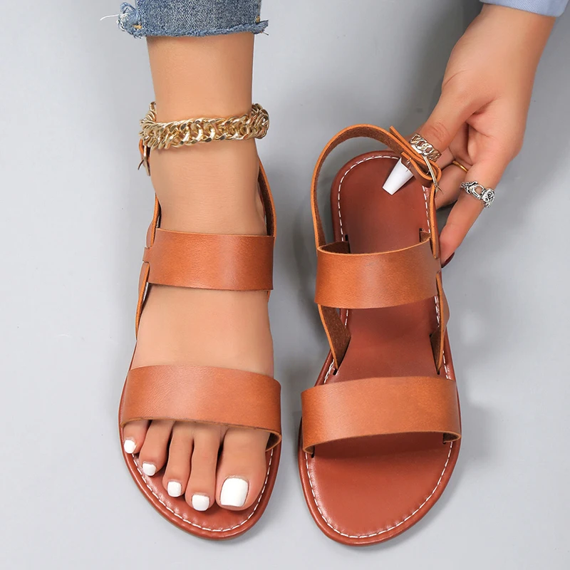 Roman Women Flat Leather Sandals