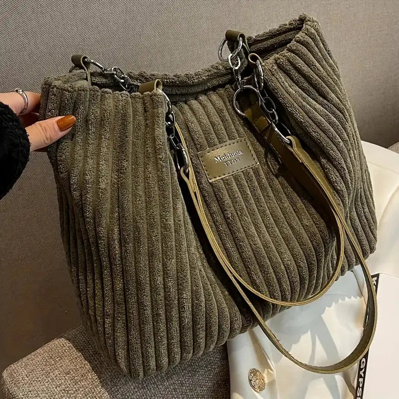 Stylish Women's Corduroy Zipper Handbag - OutfitLondon