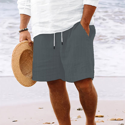 Men's Casual Drawstring Cotton Shorts with Stripe Print