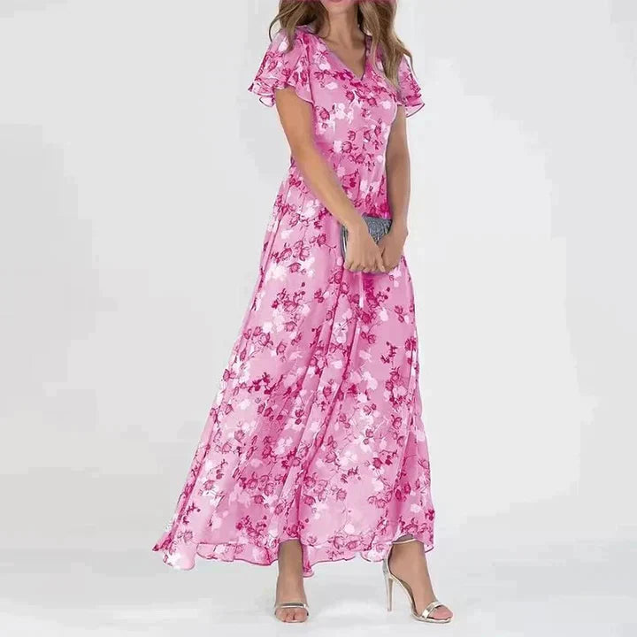 Elegant Floral V Neck Maxi Dress