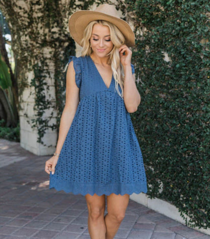 Women's Elegant Lace V-Neck Cutout Summer Dress