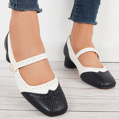 Vintage Mary Jane Pumps Square Toe Chunky Heel Shoes