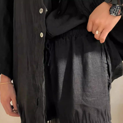 Women's Casual Cotton Wide Leg Pants and Long Sleeve Shirt Set