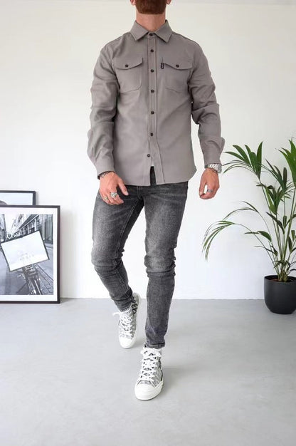 Men's Casual Slim Fit Cotton Long Sleeve Shirt