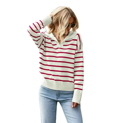 Warm Striped Crew Neck Winter Sweater