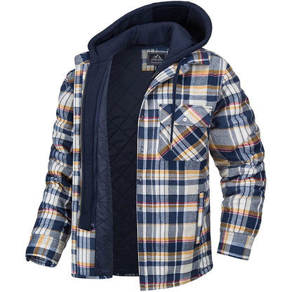 Men's Casual Padded Plaid Hooded Jacket