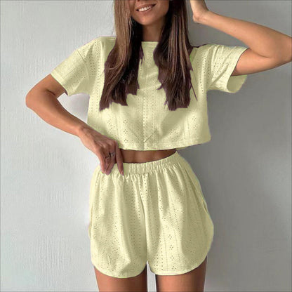 Women's Casual Cotton Crop Top and Slit Shorts Set
