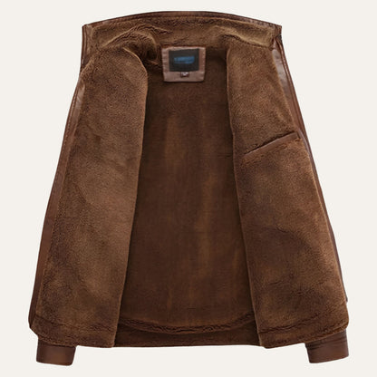 Classic Biker Leather Jacket with High Collar