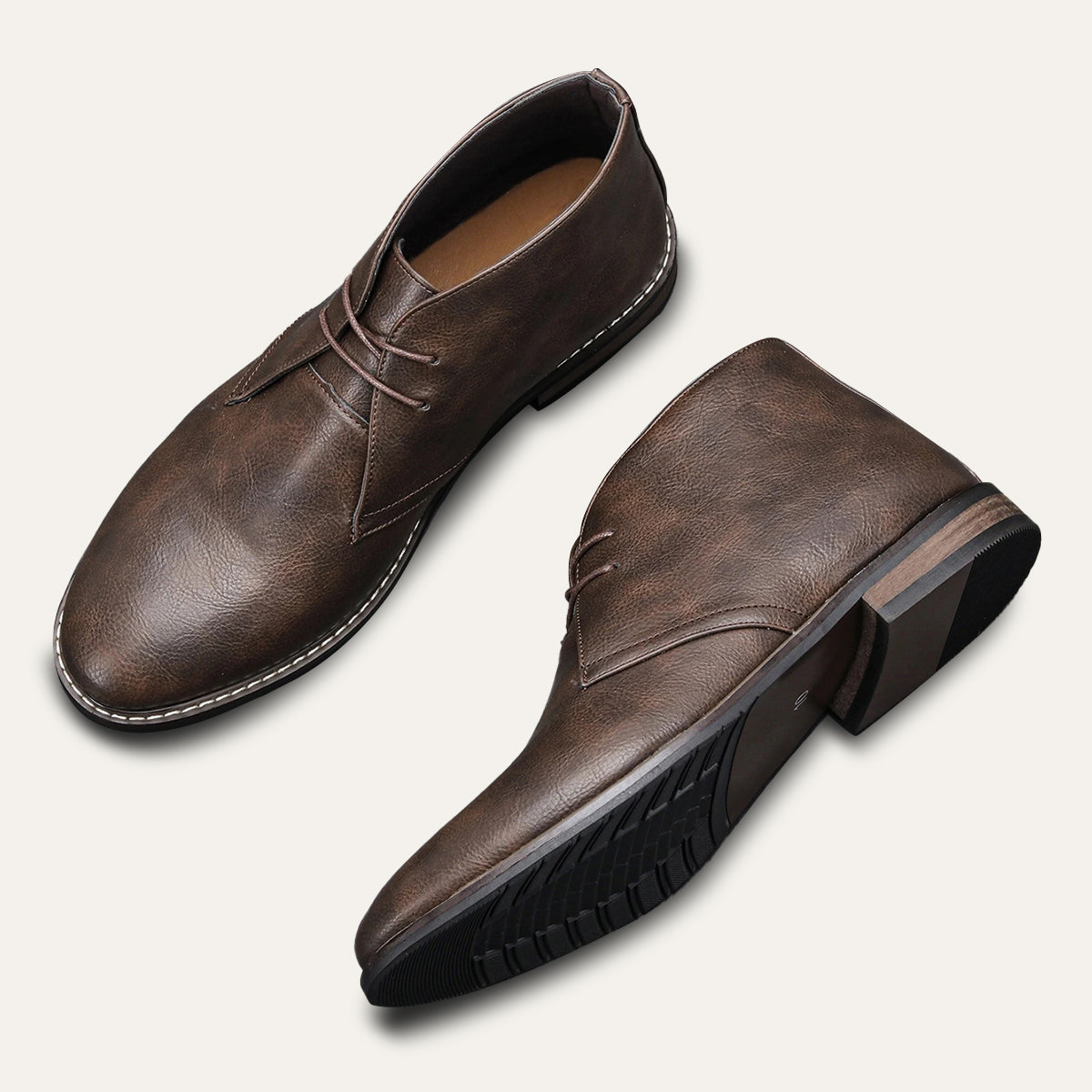 Trendy Men's Leather Ankle Boots Lace Up Style
