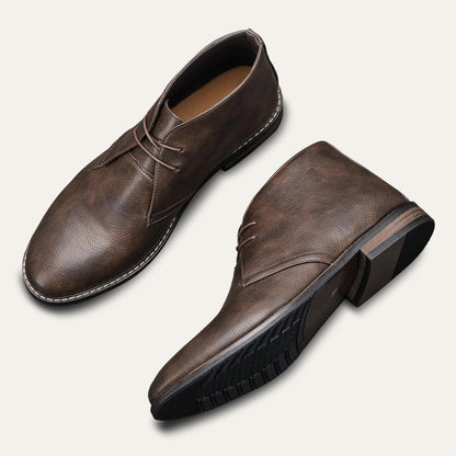 Trendy Men's Leather Ankle Boots Lace Up Style