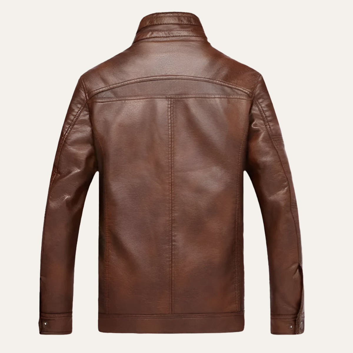 Classic Biker Leather Jacket with High Collar