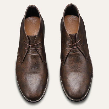 Trendy Men's Leather Ankle Boots Lace Up Style