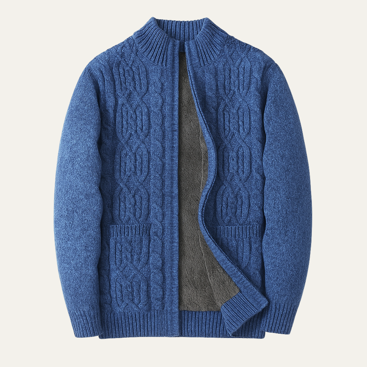 Cozy Mens Thick Fleece Knit Wool Sweater Cardigan - OutfitLondon