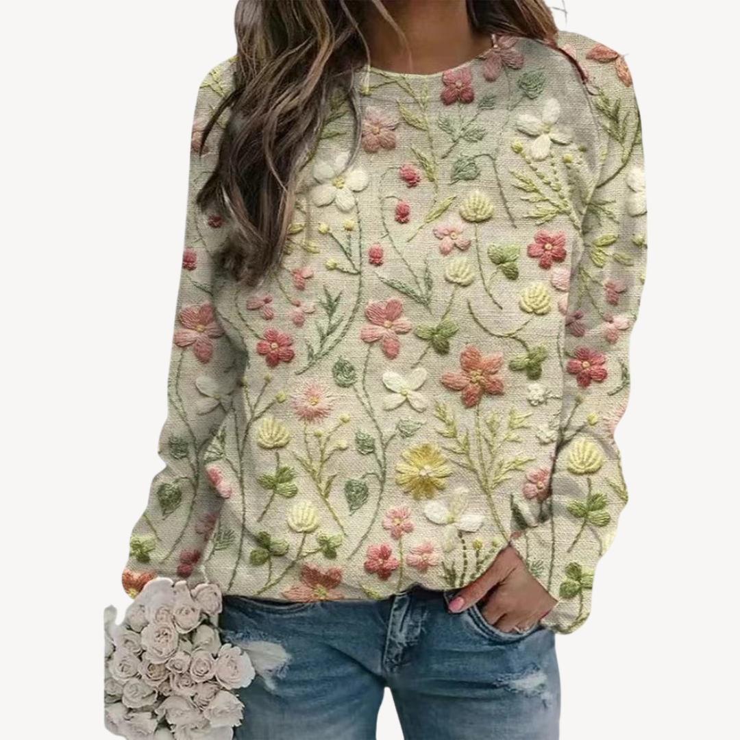 Pretty Flower Knit Sweater for Ladies