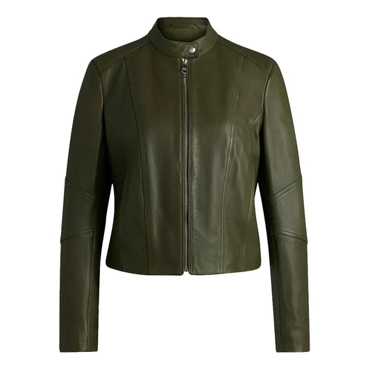 Women's Leather Jacket Forest Green - OutfitLondon