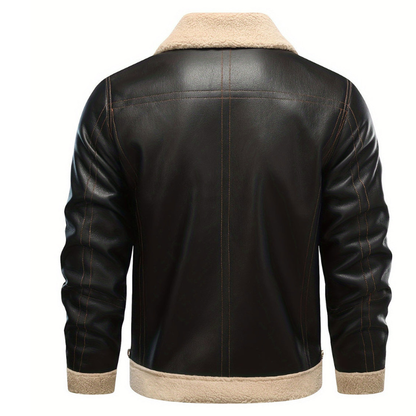 Men's Faux Fur Aviator Leather Jacket