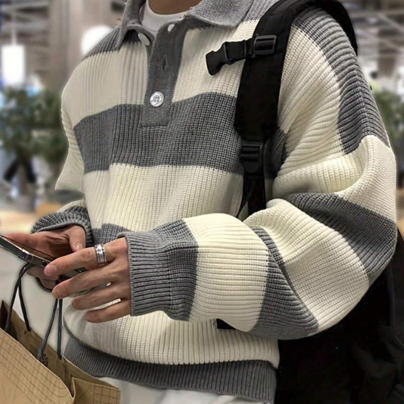 Relaxed Fit Crew Neck Striped Sweater