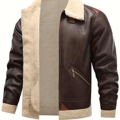 Men's Faux Fur Aviator Leather Jacket