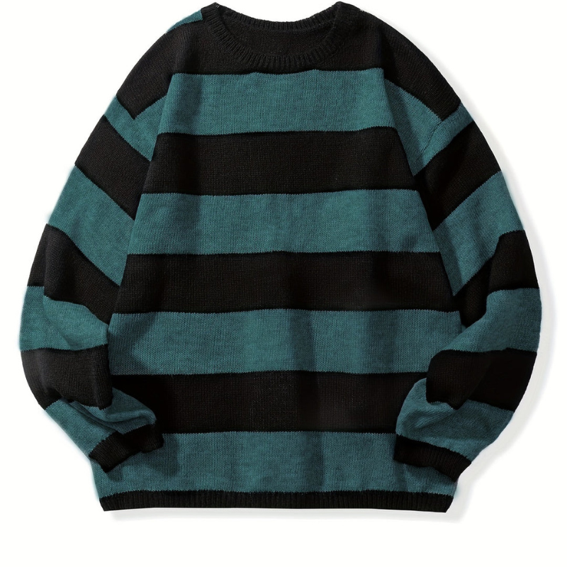 Large Striped Crew Neck Knit Sweater