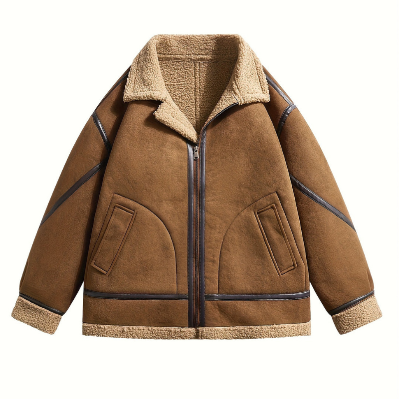 Classic Leather Pilot Jacket with Sheepskin Trim