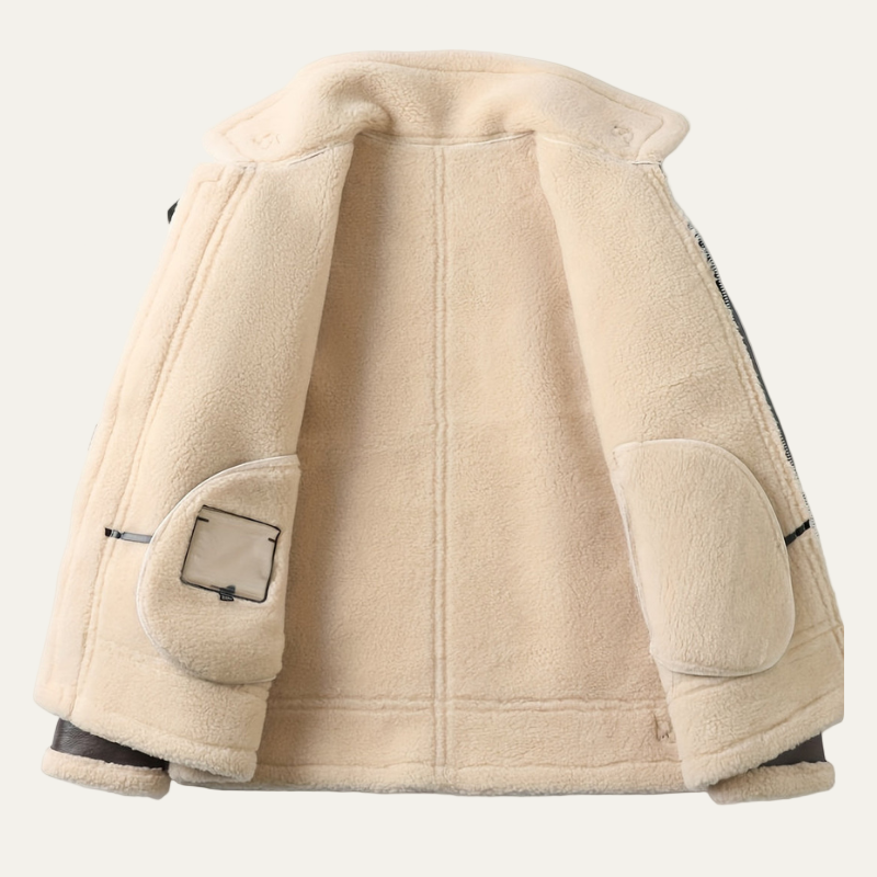 Men's Faux Leather Aviator Jacket with Fleece Lining