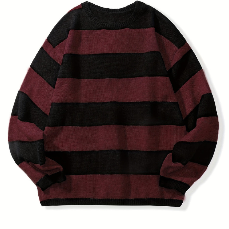 Large Striped Crew Neck Knit Sweater