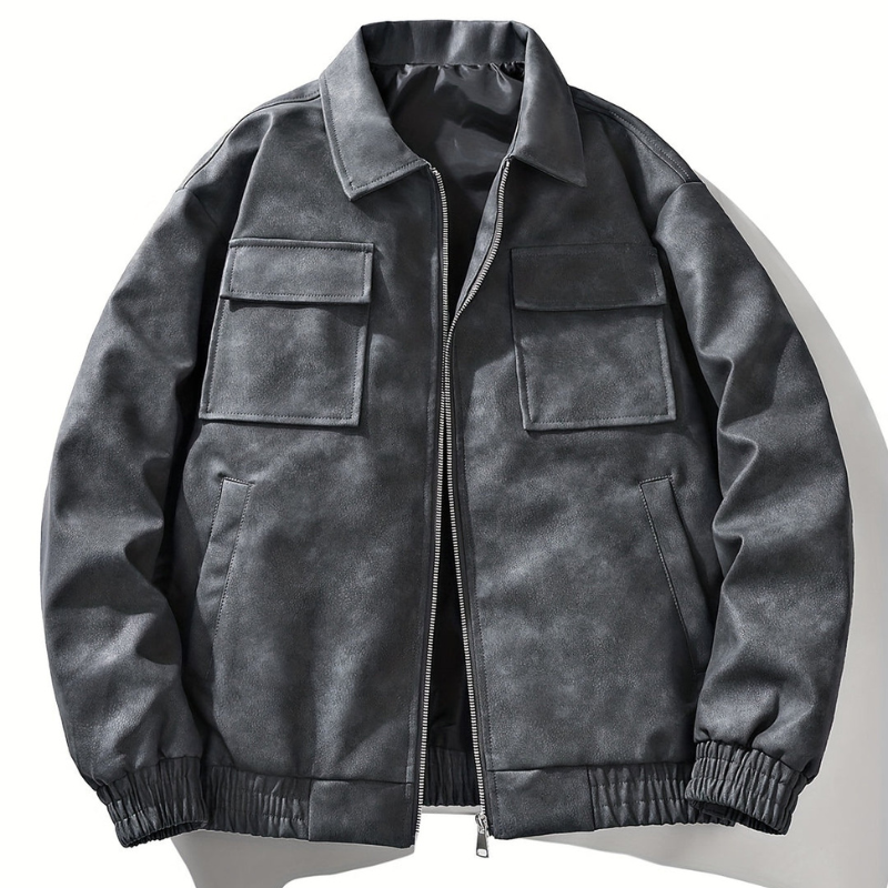 Retro Style Zipper Pocket Bomber Jacket