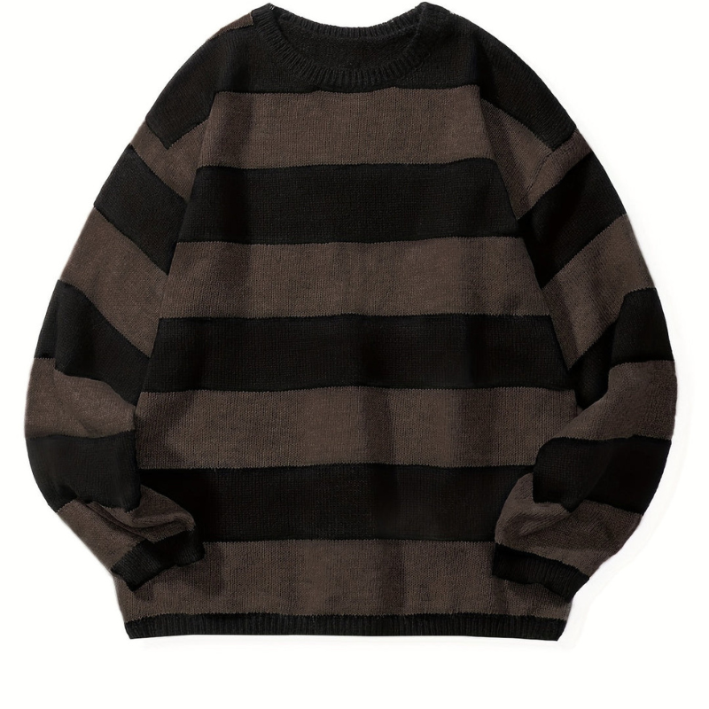 Large Striped Crew Neck Knit Sweater