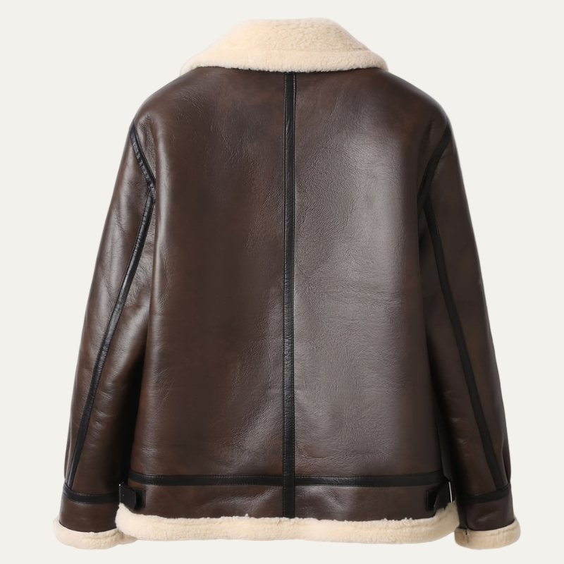 Men's Faux Leather Aviator Jacket with Fleece Lining