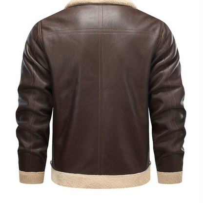 Men's Faux Fur Aviator Leather Jacket