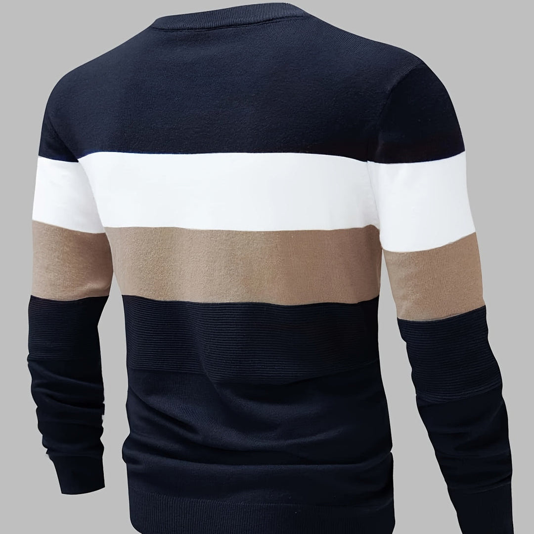 Fitted Crew Neck Striped Sweater