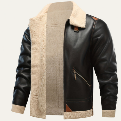 Men's Faux Fur Aviator Leather Jacket