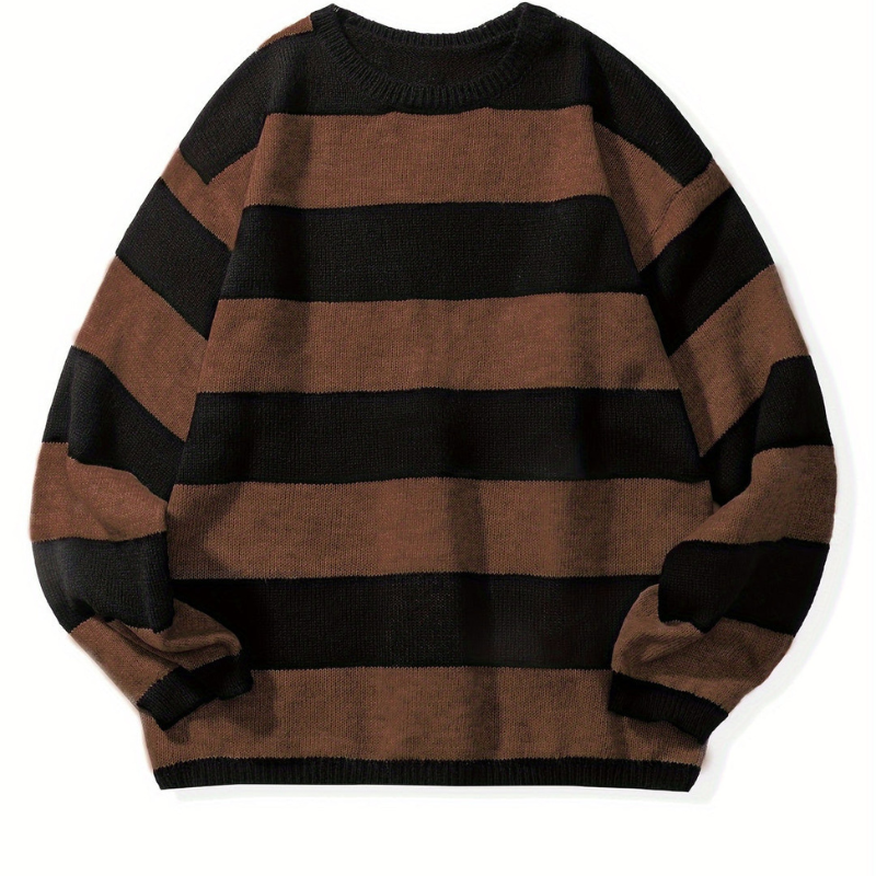 Large Striped Crew Neck Knit Sweater