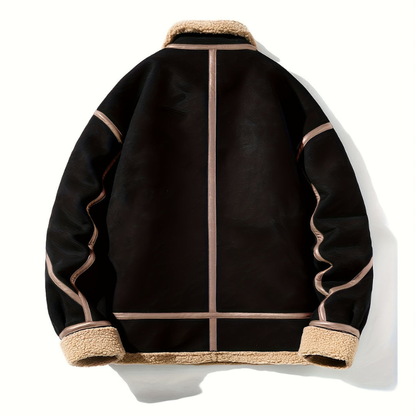 Classic Leather Pilot Jacket with Sheepskin Trim