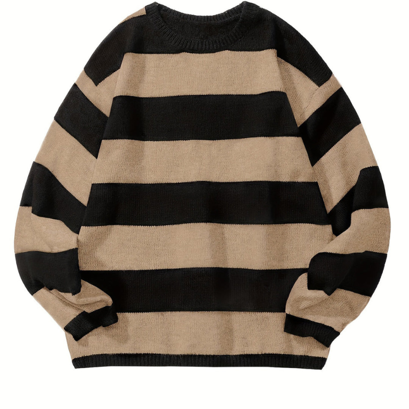 Large Striped Crew Neck Knit Sweater
