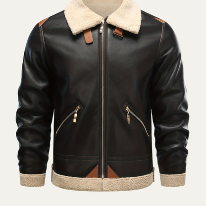 Men's Faux Fur Aviator Leather Jacket