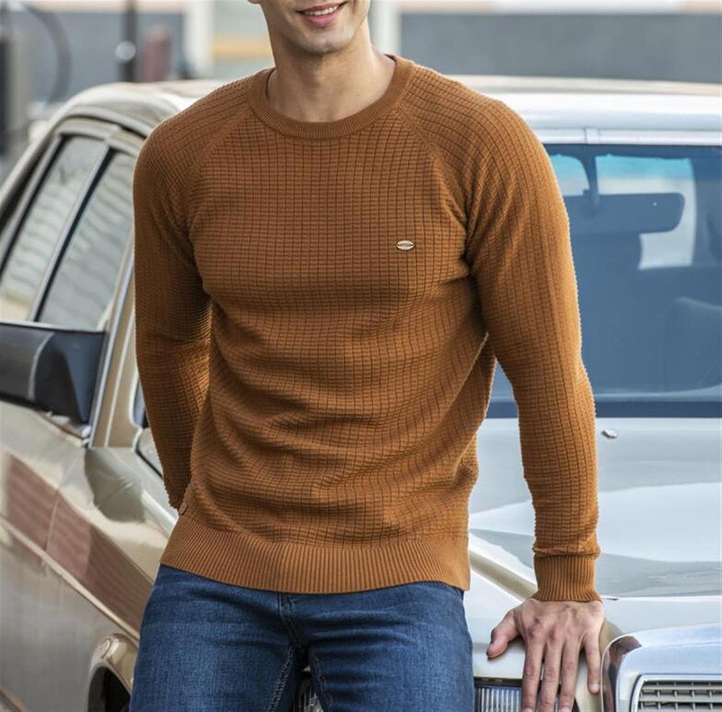 Stylish Mens Patterned Crew Neck Sweater - OutfitLondon