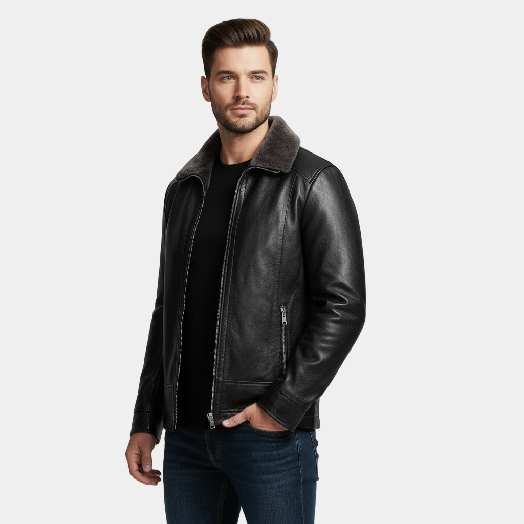 Vintage Synthetic Leather Coat with Fleece Lining - OutfitLondon
