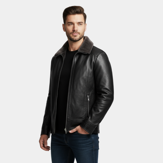 Vintage Synthetic Leather Coat with Fleece Lining - OutfitLondon