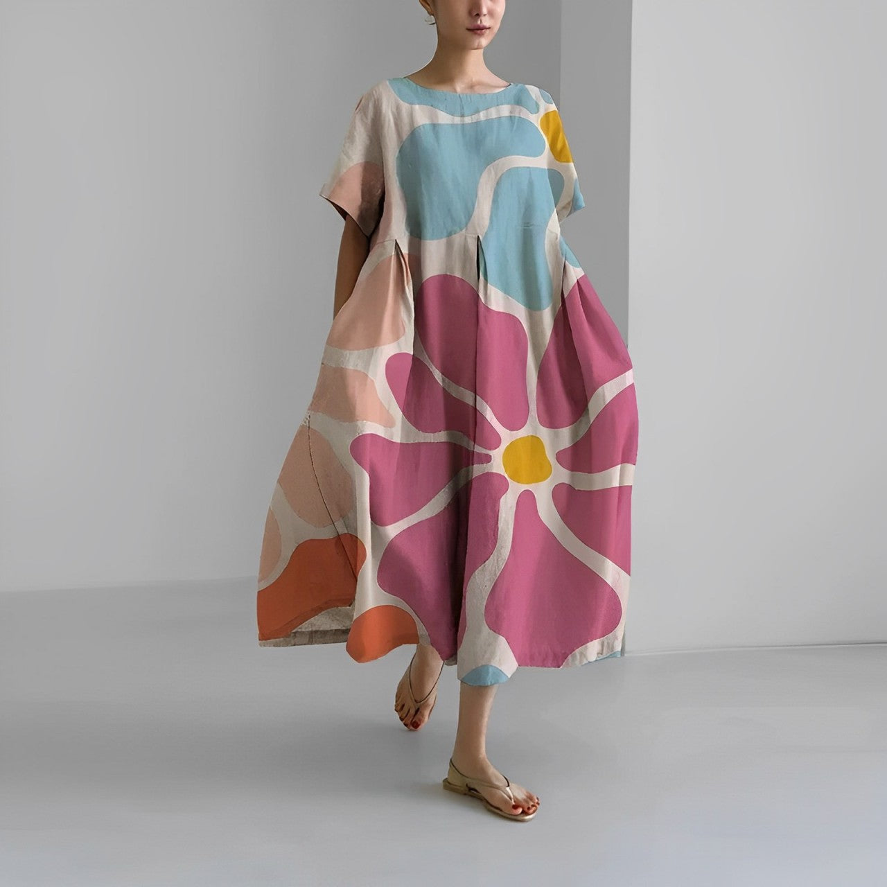 Elegant Garden Print Long Sundress for Ladies - OutfitLondon