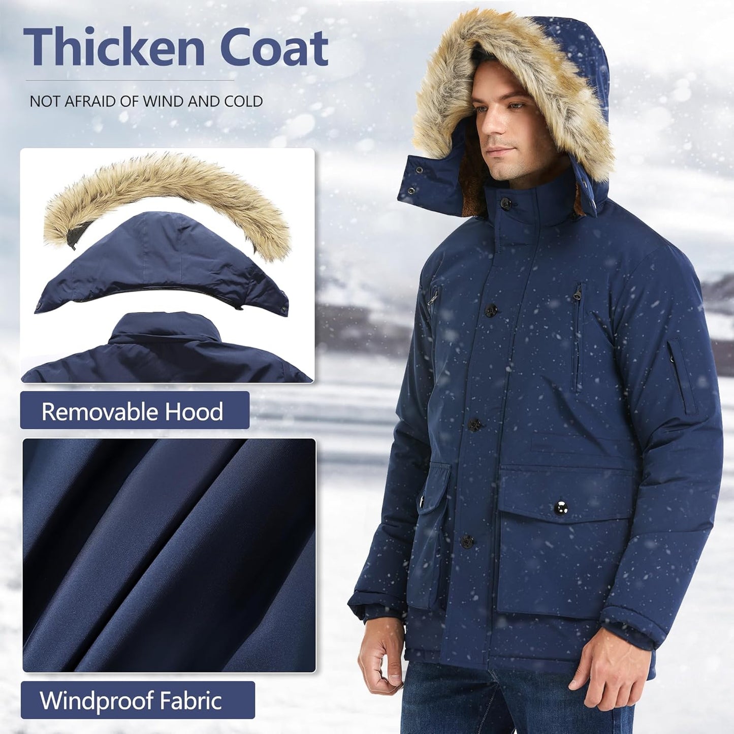 Warm Waterproof Men's Winter Coat with Hood
