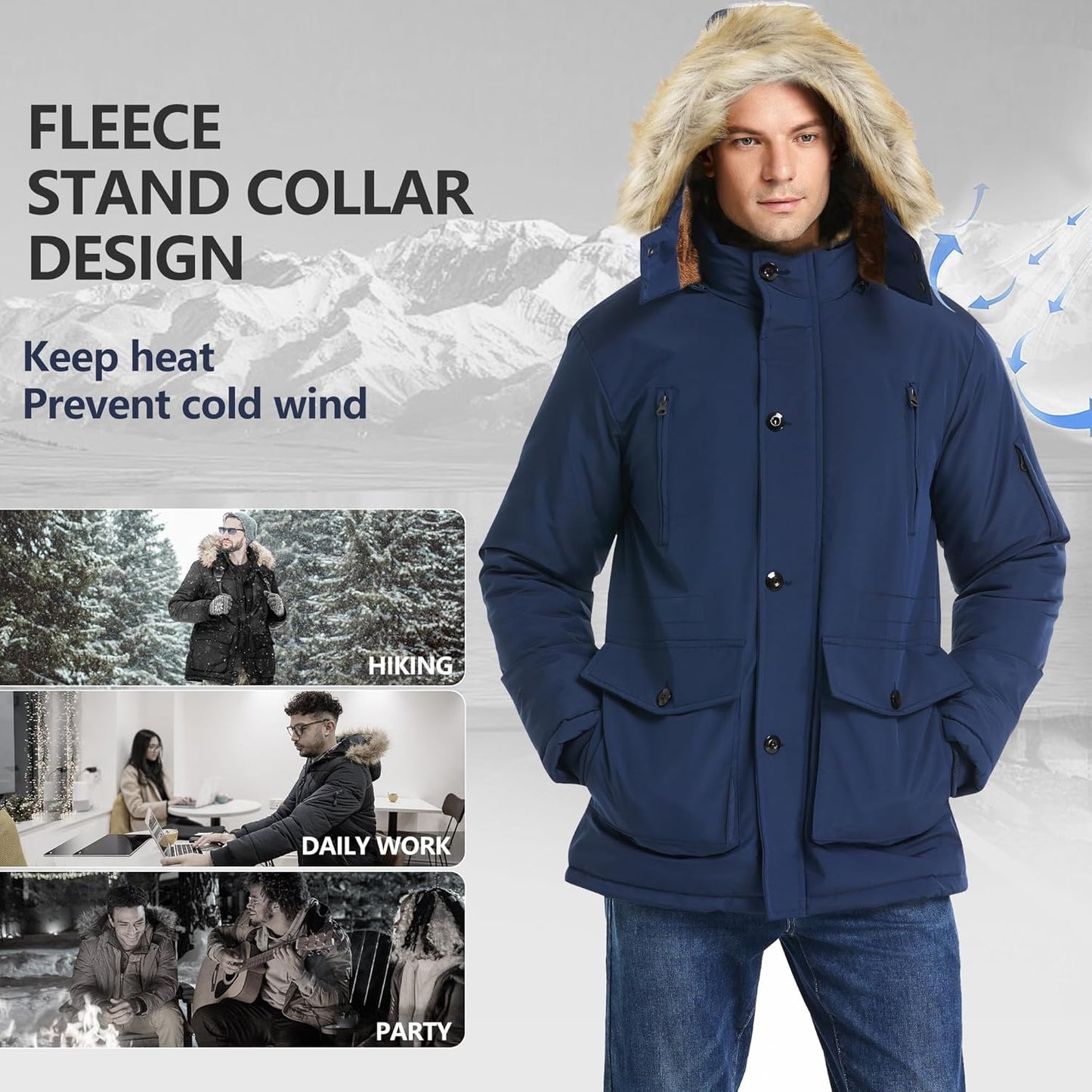 Warm Waterproof Men's Winter Coat with Hood