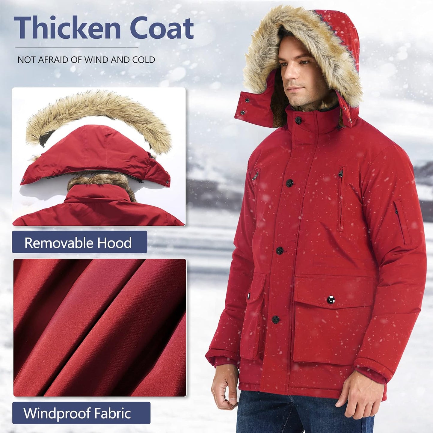 Warm Waterproof Men's Winter Coat with Hood