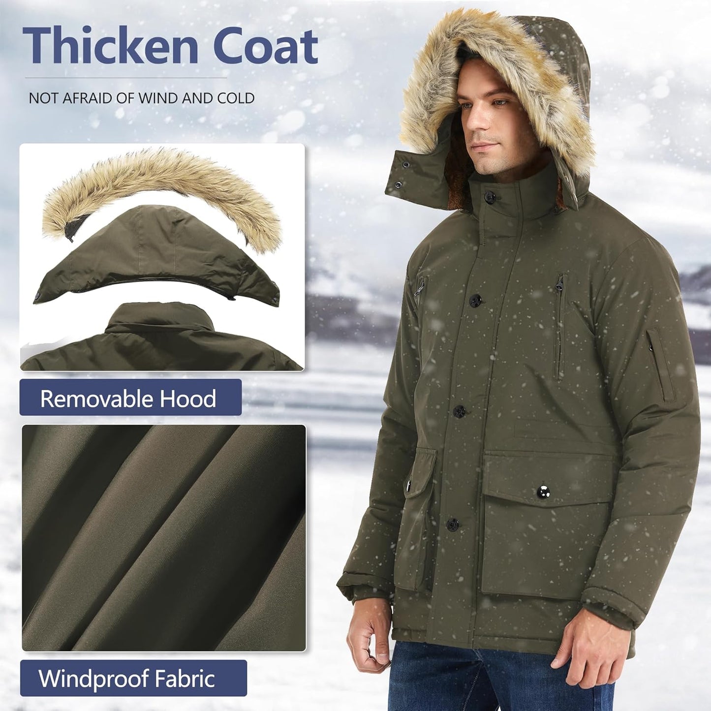 Warm Waterproof Men's Winter Coat with Hood
