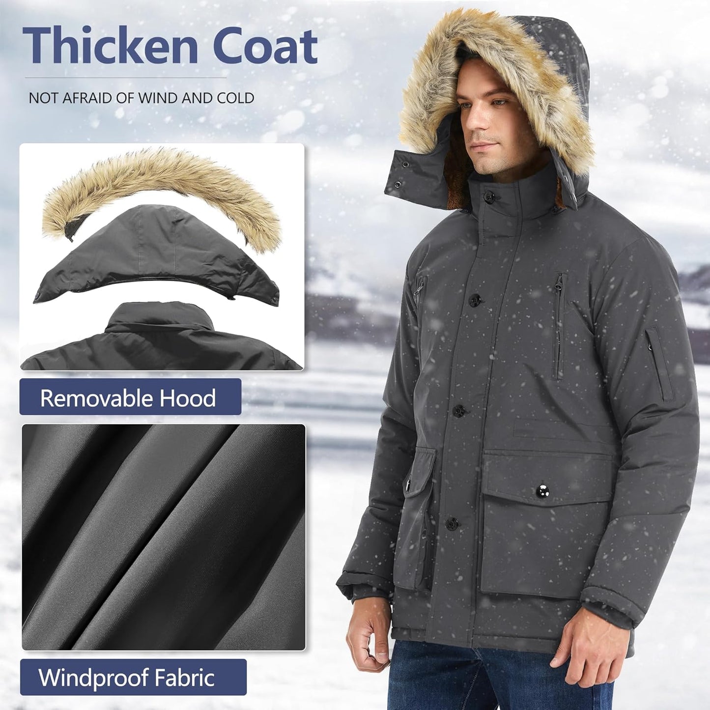 Warm Waterproof Men's Winter Coat with Hood