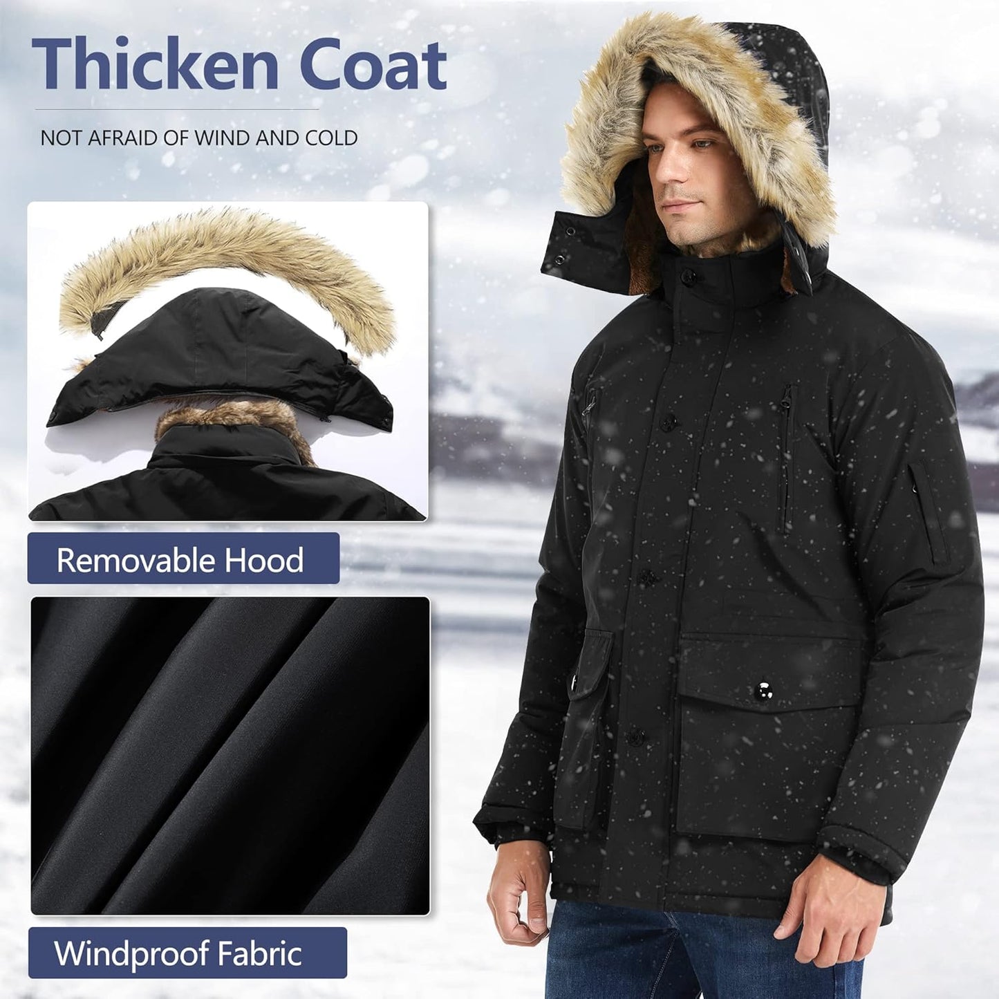 Warm Waterproof Men's Winter Coat with Hood