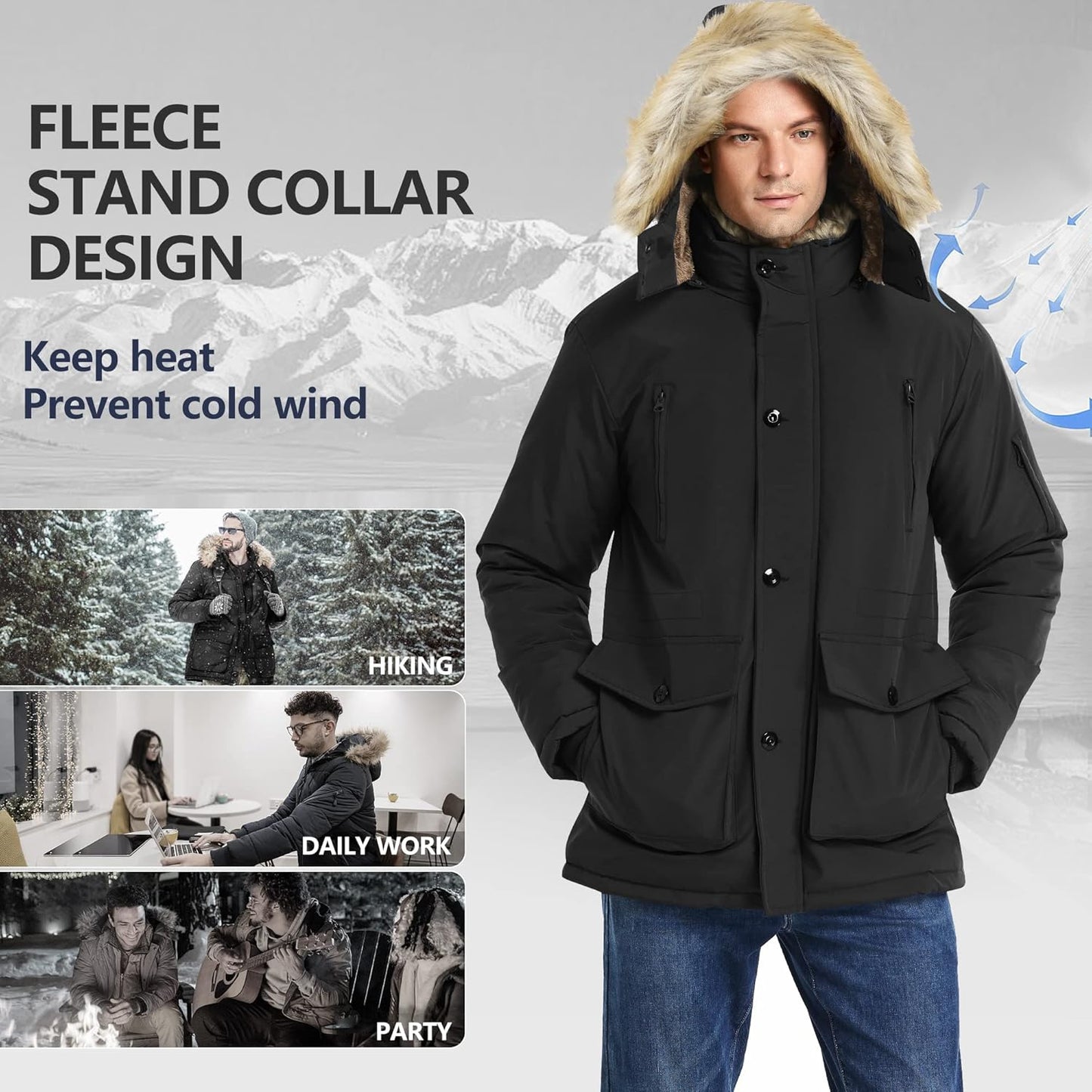 Warm Waterproof Men's Detachable Hood Jacket
