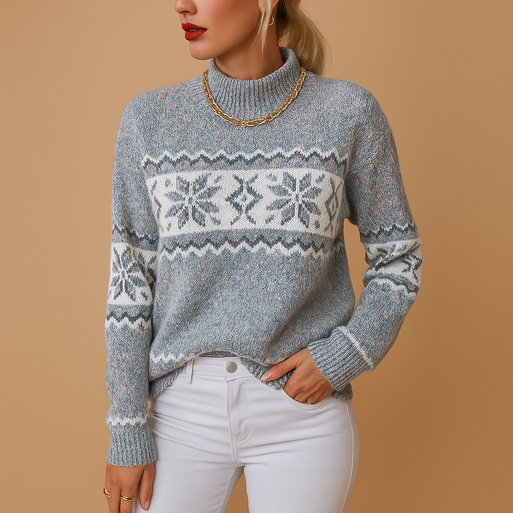 Women's Snowflake Pattern Turtleneck Sweater - OutfitLondon